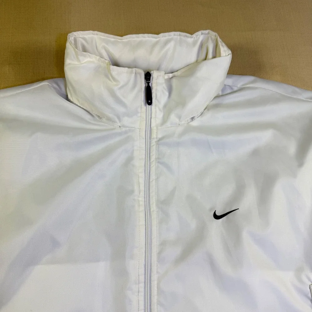Nike 6.4.5.3. Mens XL White Insulated Full Zip Jacket Blue Quilted Lining Hooded